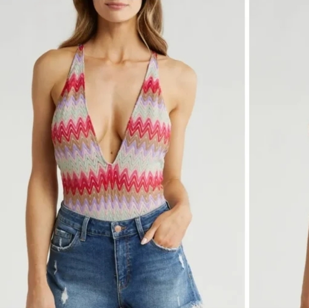 Show Me Your MuMu Pastel stripe boho low back one piece bathing suit swimsuit